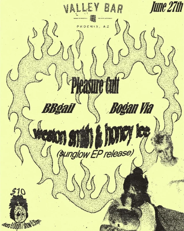 just announced + on sale now ✨ @westonisweird + @honeydanger celebrate their ‘sunglow’ ep release with @pleasurexcult, @boganvia, + @bbgailofficial on friday, june 27th!

$10 adv, link in bio