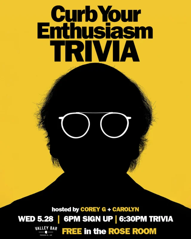 pretty, pretty, pretty good at trivia? prove it this wednesday during curb your enthusiasm trivia at valley bar! hosted by @coreygomezz + @carolyn exists. 6pm sign up, 6:30pm trivia. FREE in the rose room ✨